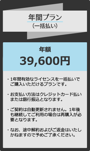 単品購入の年間プラン（一括払い）の価格と特徴