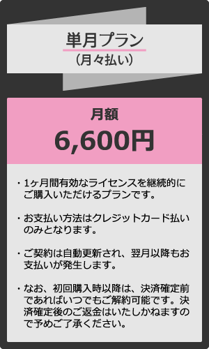 セット購入の単月プラン（月々払い）の価格と特徴